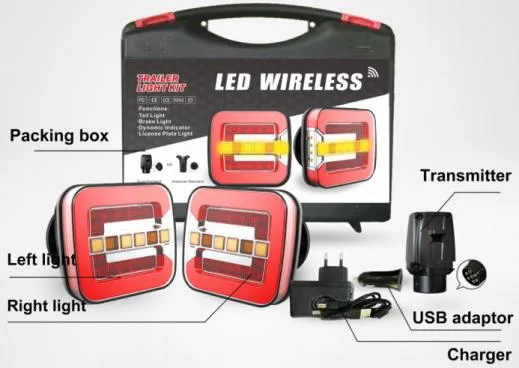 Wireless Magnetic Combined LED Trailer Towing Light Kit 12 24V LED Trailer Rear Light Board Tail Position Brake Stop Indicator License Light for Trailer 