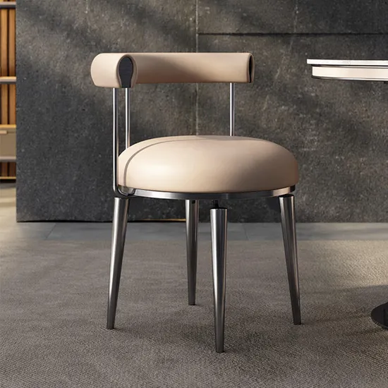 Scandinavian Style White Leather Dining Chair with Stainless Steel Frame 