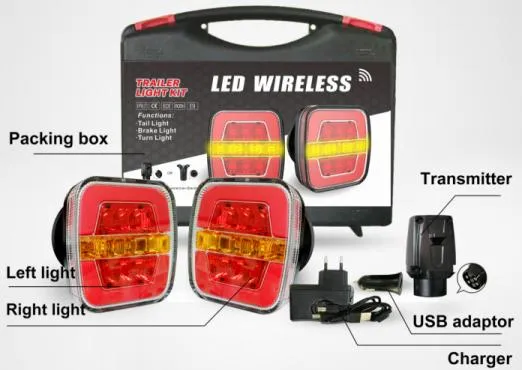 Wireless Trailer Lights Kit Magnetic Rechargeable Trailer LED Lights for Utility Trailer RV Camper Boat Trailer Truck Turn Signal Tail Light Kit 